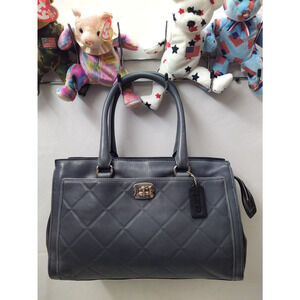 Coach Chelsea Gray Leather Carryall Turnlock Double Handles Satchel Bag